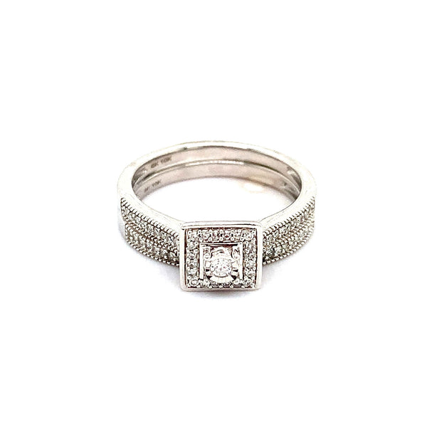 (SOFIA) Set de anillos con diamantes en oro blanco 10k - DGjoyeros