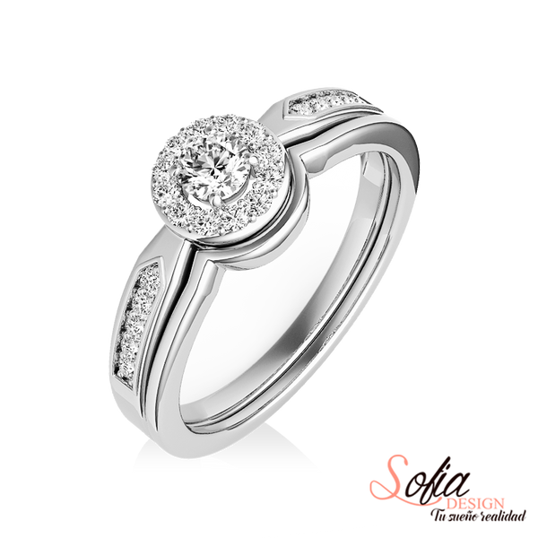 (SOFIA) Set de anillos con diamantes en oro blanco 10kt. - DGjoyeros