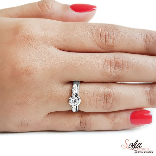 (SOFIA) Set de anillos con diamantes en oro blanco 10kt. - DGjoyeros