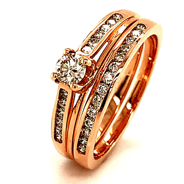 (SOFIA) Set de anillos con diamantes en oro rosado 10k - DGjoyeros