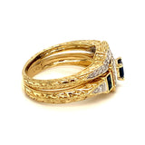 (SOFIA) Set de anillos con diamantes y zafiros en oro amarillo 10Kt. - DGjoyeros