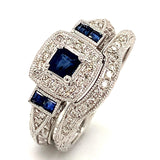 (SOFIA) Set de anillos con diamantes y zafiros en oro blanco 10Kt. - DGjoyeros