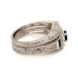 (SOFIA) Set de anillos con diamantes y zafiros en oro blanco 10Kt. - DGjoyeros