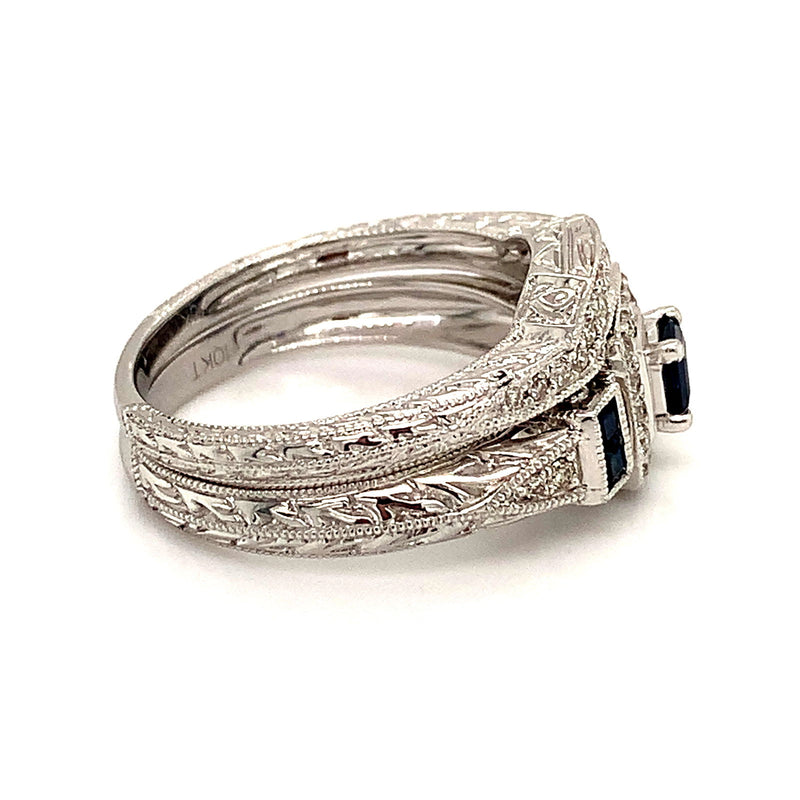 (SOFIA) Set de anillos con diamantes y zafiros en oro blanco 10Kt. - DGjoyeros