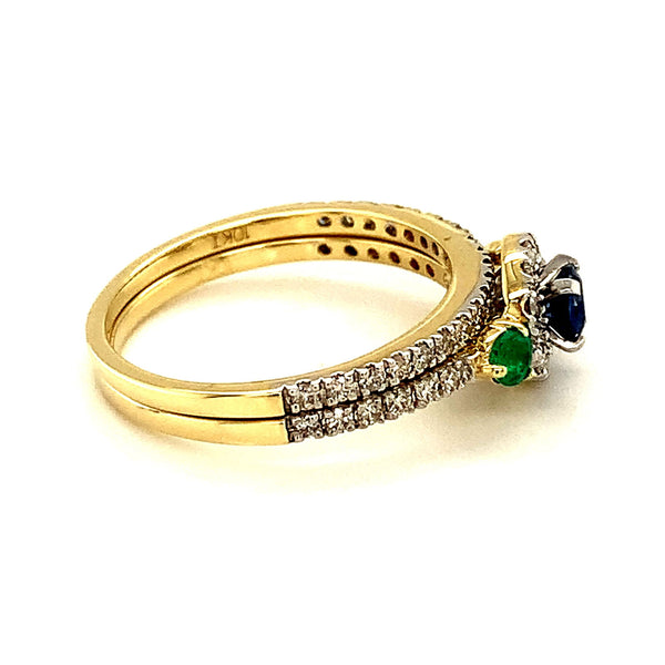 (SOFIA) Set de anillos con diamantes, zafiro, rubí y esmeralda en oro amarillo 10kt. - DGjoyeros