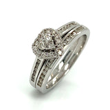 (SOFIA) Set de anillos (corazón) con diamantes en oro blanco 10Kt. - DGjoyeros