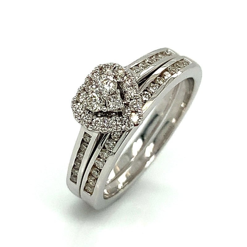 (SOFIA) Set de anillos (corazón) con diamantes en oro blanco 10Kt. - DGjoyeros