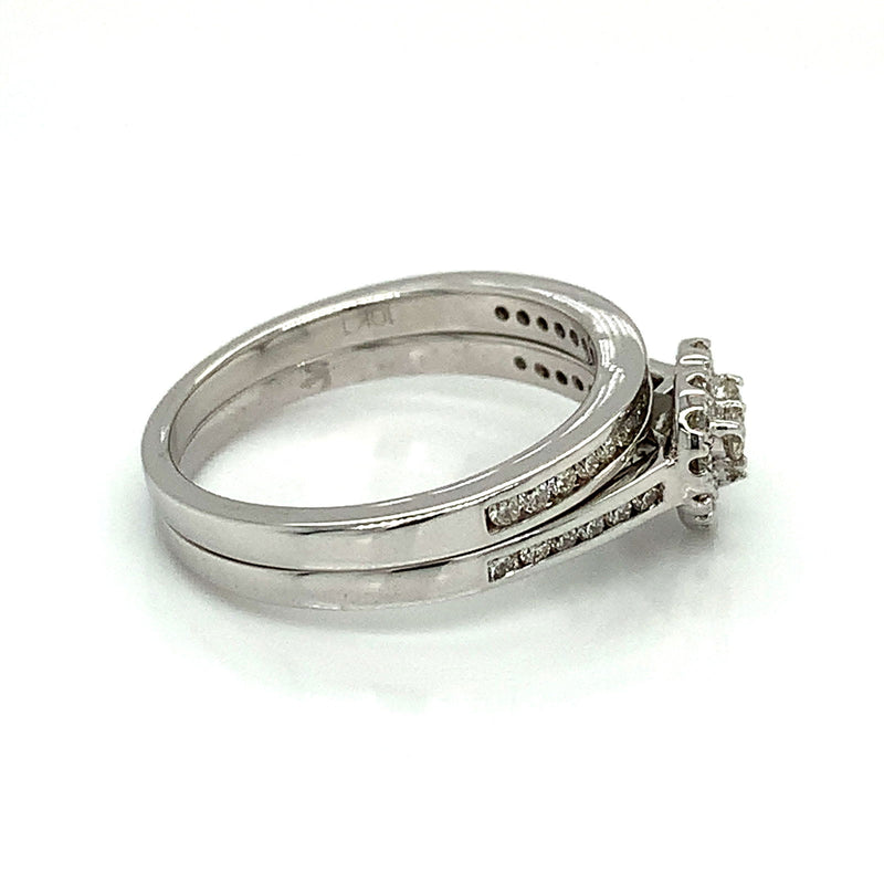 (SOFIA) Set de anillos (corazón) con diamantes en oro blanco 10Kt. - DGjoyeros