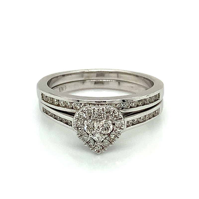 (SOFIA) Set de anillos (corazón) con diamantes en oro blanco 10Kt. - DGjoyeros
