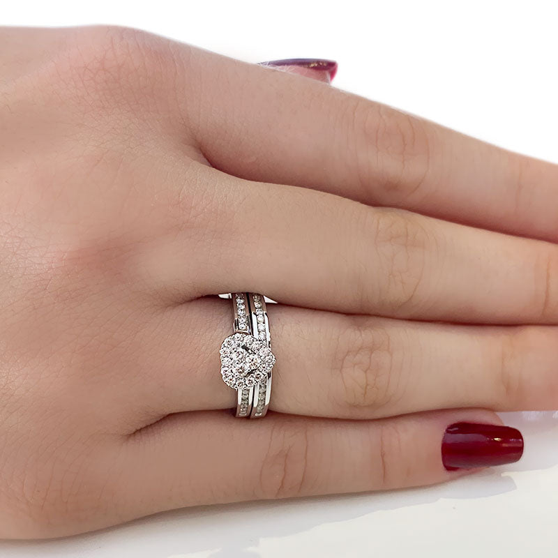 (SOFIA) Set de anillos (corazón) con diamantes en oro blanco 10Kt. - DGjoyeros