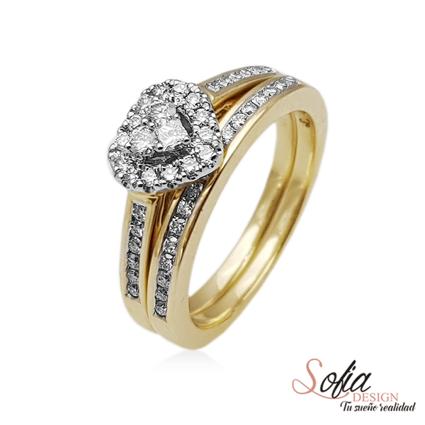 (SOFIA) Set de anillos (corazón) de diamantes en oro amarillo 10Kt. - DGjoyeros
