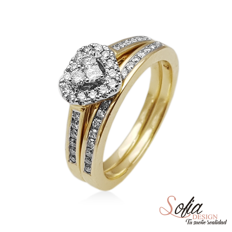 (SOFIA) Set de anillos (corazón) de diamantes en oro amarillo 10Kt. - DGjoyeros