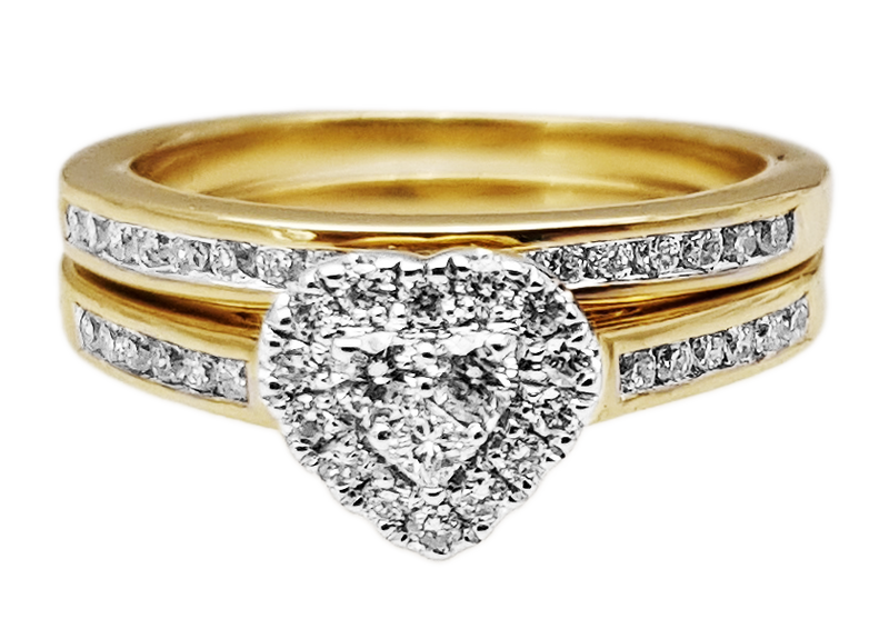 (SOFIA) Set de anillos (corazón) de diamantes en oro amarillo 10Kt. - DGjoyeros