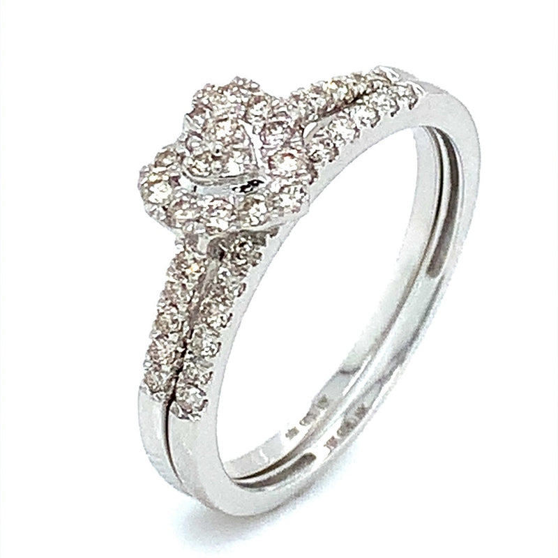 (SOFIA) Set de anillos (corazón) de diamantes en oro blanco 10Kt. - DGjoyeros