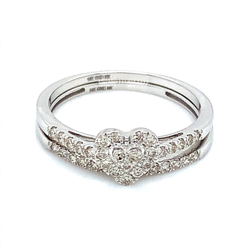 (SOFIA) Set de anillos (corazón) de diamantes en oro blanco 10Kt. - DGjoyeros