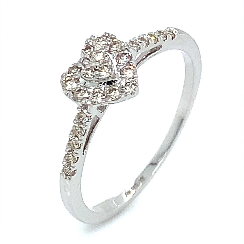 (SOFIA) Set de anillos (corazón) de diamantes en oro blanco 10Kt. - DGjoyeros