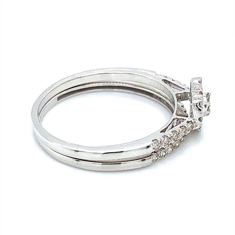 (SOFIA) Set de anillos (corazón) de diamantes en oro blanco 10Kt. - DGjoyeros