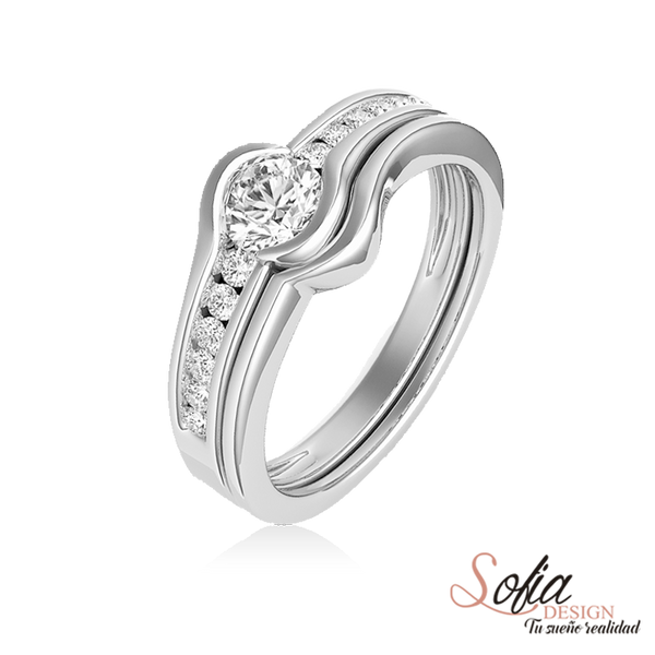 (SOFIA) Set de anillos de diamantes en oro blanco 10Kt. - DGjoyeros