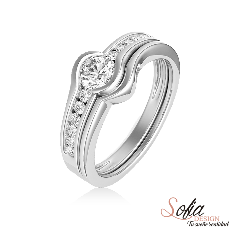 (SOFIA) Set de anillos de diamantes en oro blanco 10Kt. - DGjoyeros