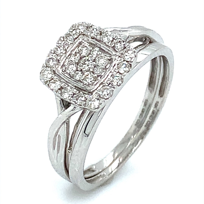 (SOFIA) Set de anillos de diamantes en oro blanco 10Kt. - DGjoyeros