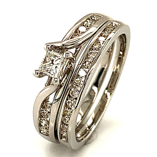 (SOFIA) Set de anillos de diamantes en oro blanco 10kt. - DGjoyeros