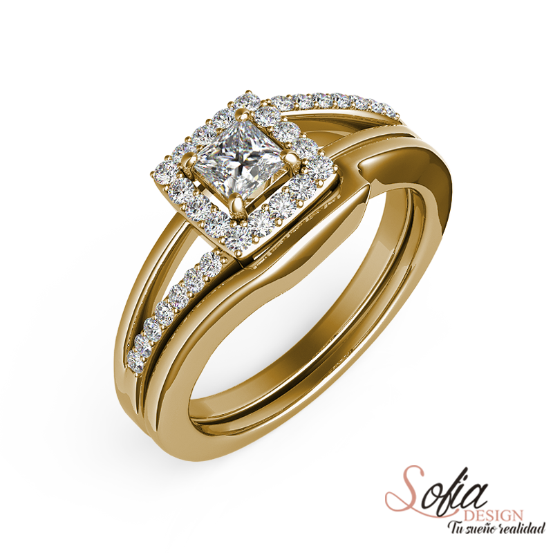 (SOFIA) Set de anillos de diamantes oro amarillo 10Kt. - DGjoyeros