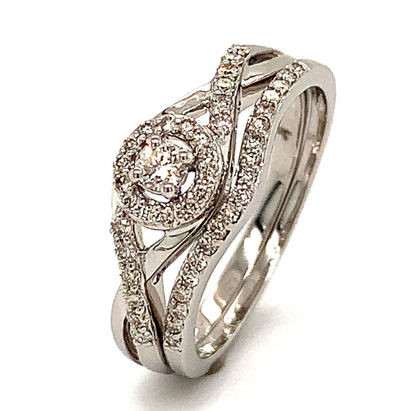 (SOFIA) Set de anillos de diamantes oro blanco 10kt. - DGjoyeros