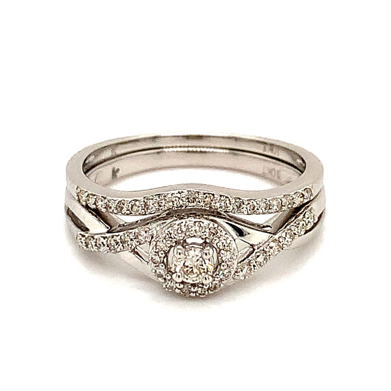 (SOFIA) Set de anillos de diamantes oro blanco 10kt. - DGjoyeros