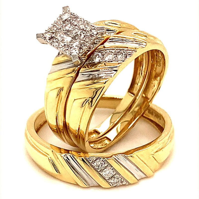 (SOFIA) Trío de anillos con diamantes en oro amarillo 10k - DGjoyeros