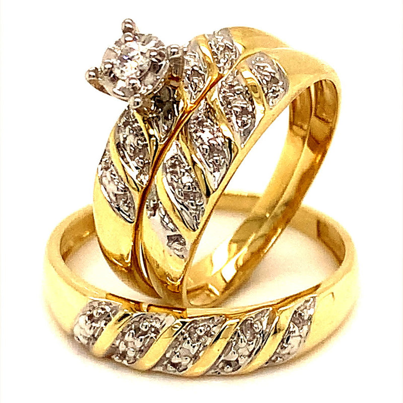 (SOFIA) Trío de anillos con diamantes en oro amarillo 10k - DGjoyeros