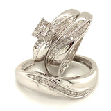 (SOFIA) Trío de anillos con diamantes en oro blanco 10k - DGjoyeros