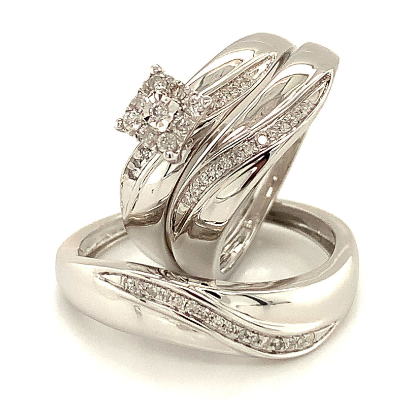 (SOFIA) Trío de anillos con diamantes en oro blanco 10k - DGjoyeros