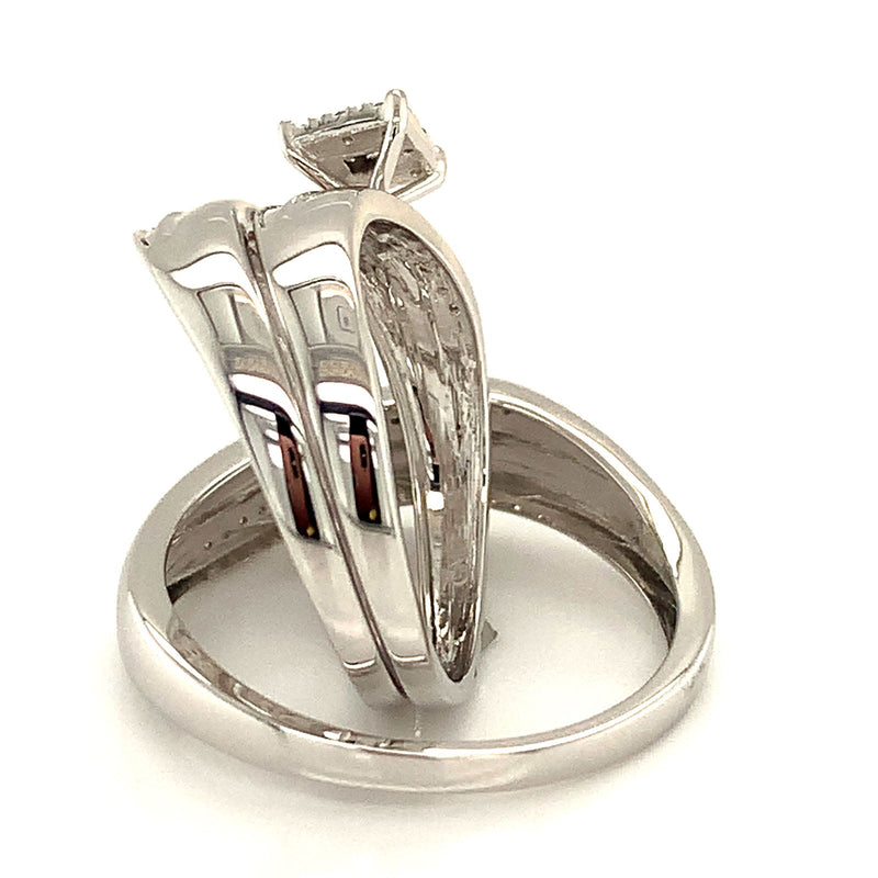 (SOFIA) Trío de anillos con diamantes en oro blanco 10k - DGjoyeros