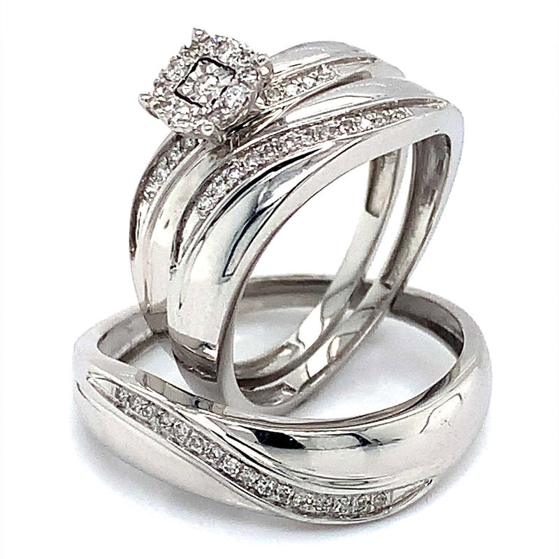 (SOFIA) Trío de anillos con diamantes en oro blanco 10k - DGjoyeros
