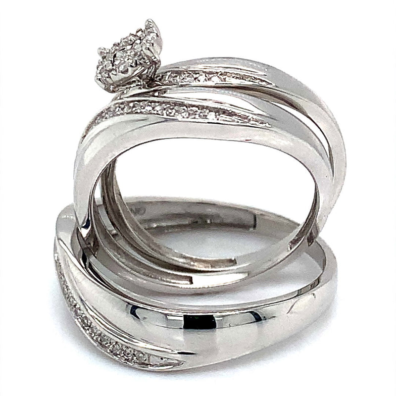 (SOFIA) Trío de anillos con diamantes en oro blanco 10k - DGjoyeros