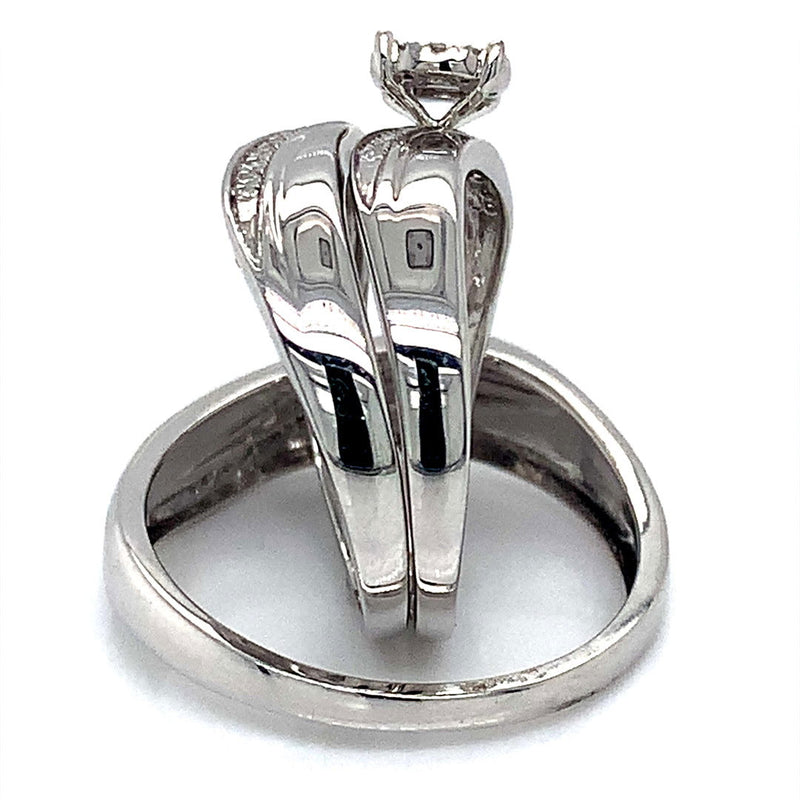 (SOFIA) Trío de anillos con diamantes en oro blanco 10k - DGjoyeros