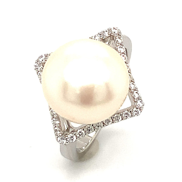 (SWAN) Anillo de perla cultivada con circones en plata 925 - DGjoyeros
