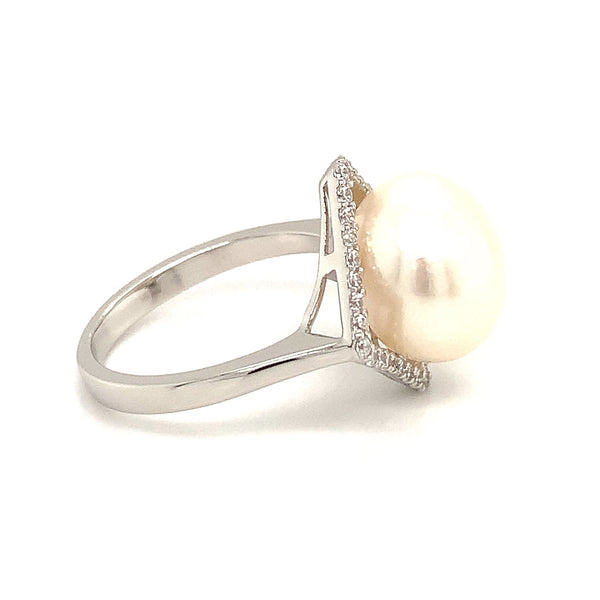 (SWAN) Anillo de perla cultivada con circones en plata 925 - DGjoyeros