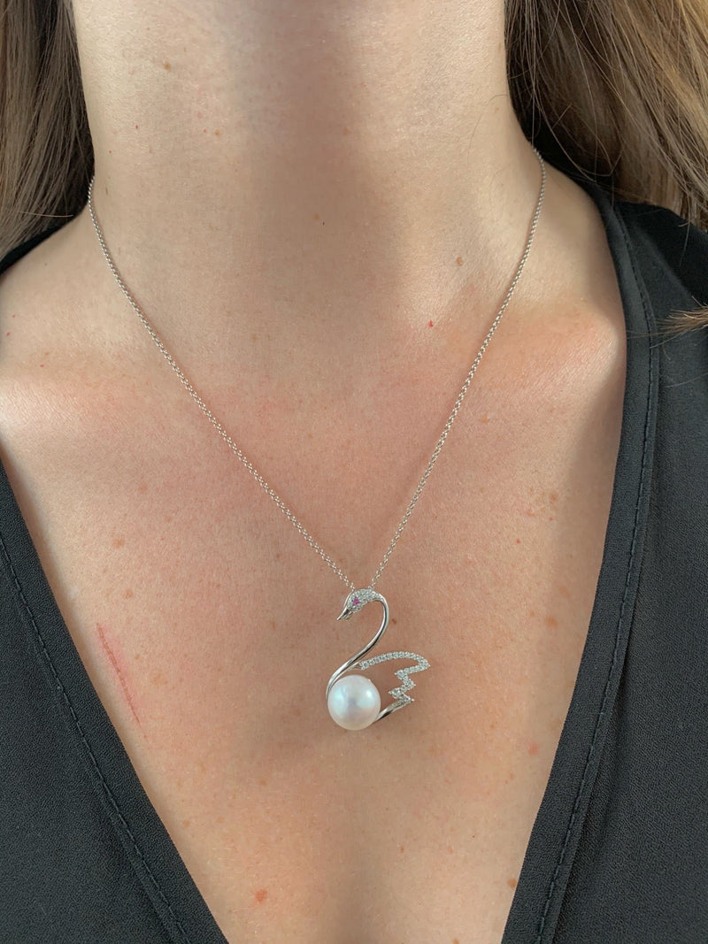 (SWAN) Collar (cisne) de perlas cultivadas con circones en plata 925. 45cm - DGjoyeros