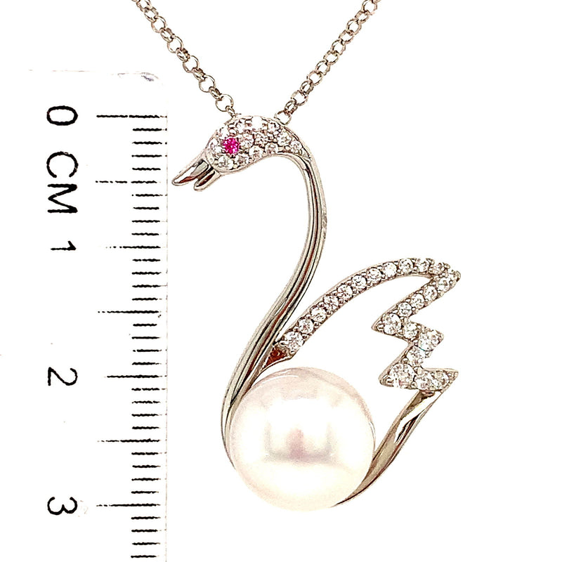 (SWAN) Collar (cisne) de perlas cultivadas con circones en plata 925. 45cm - DGjoyeros