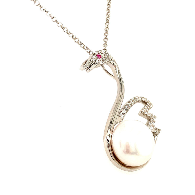 (SWAN) Collar (cisne) de perlas cultivadas con circones en plata 925. 45cm - DGjoyeros