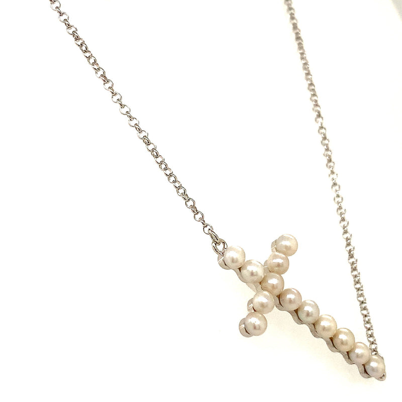 (SWAN) Collar (cruz) de perlas cultivadas en plata 925. 42/47cm - DGjoyeros