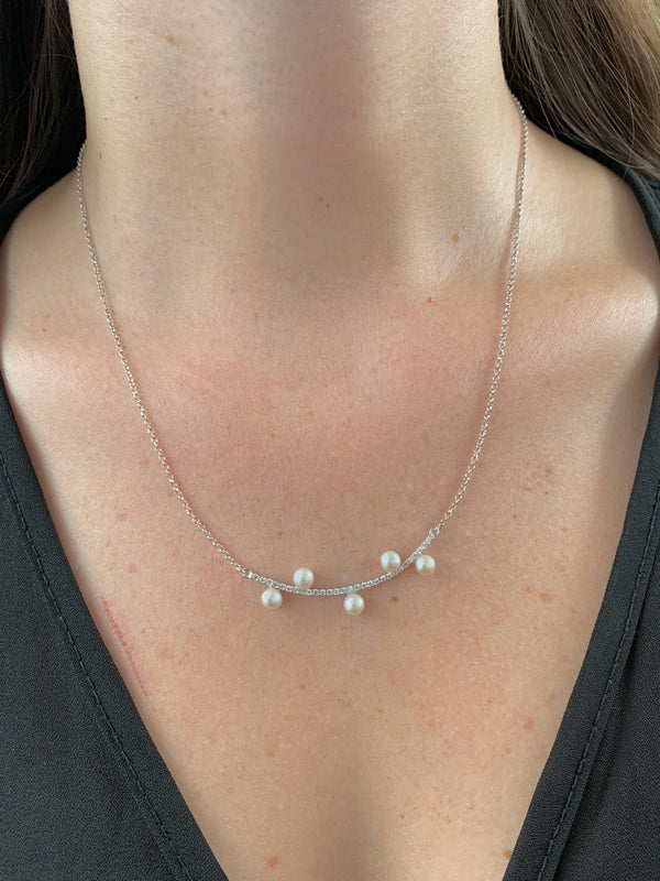 (SWAN) Collar de perlas cultivadas con circones en plata 925. 45cm - DGjoyeros