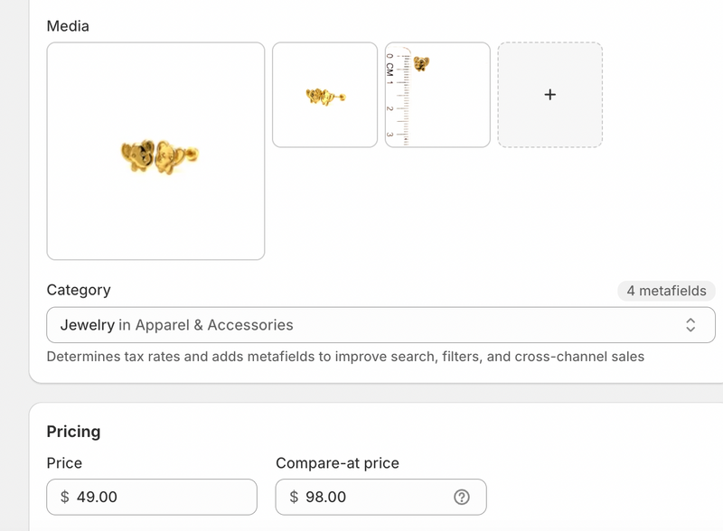 Aretes (elefante) para bebés en oro amarillo 10kt