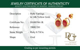 Aretes con rubí en oro amarillo 14KT