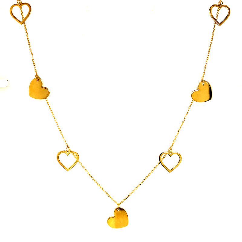 Collar (corazones)en oro amarillo 10k. 37/40cm