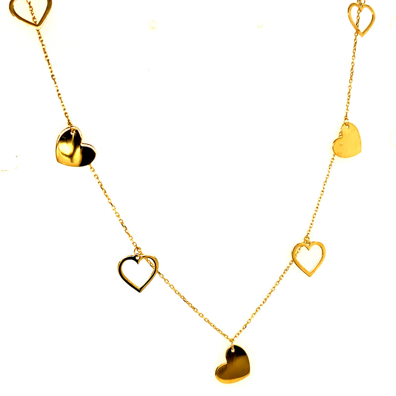 Collar (corazones)en oro amarillo 10k. 37/40cm