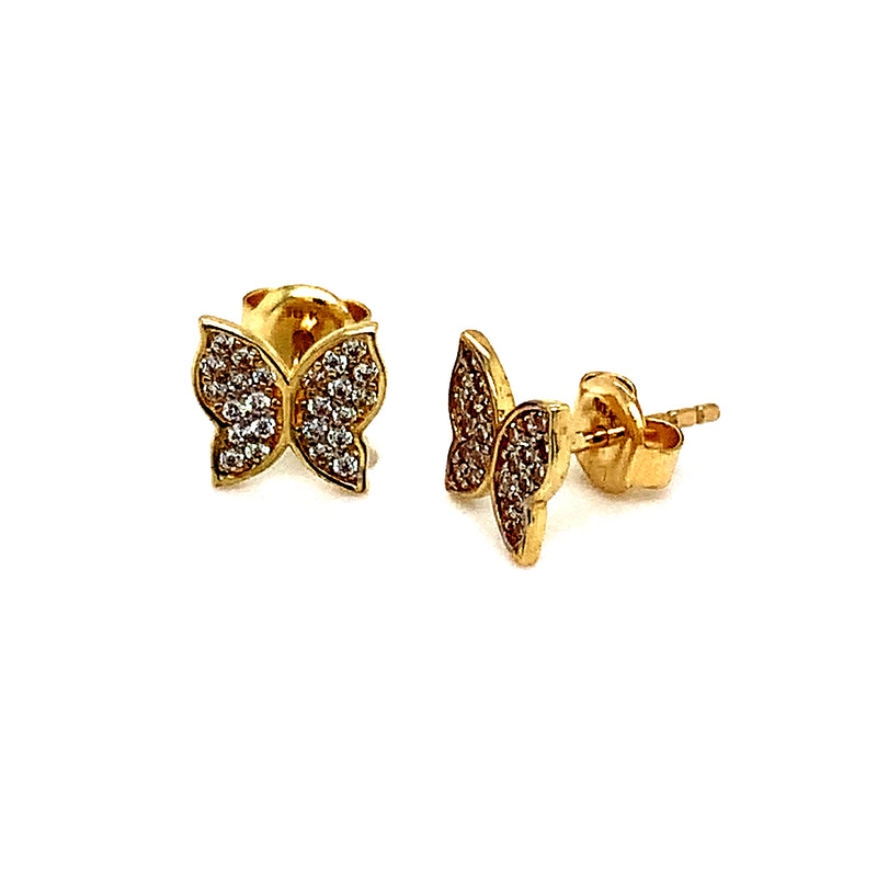 Aretes (mariposa) con circones en oro amarillo 10kt.