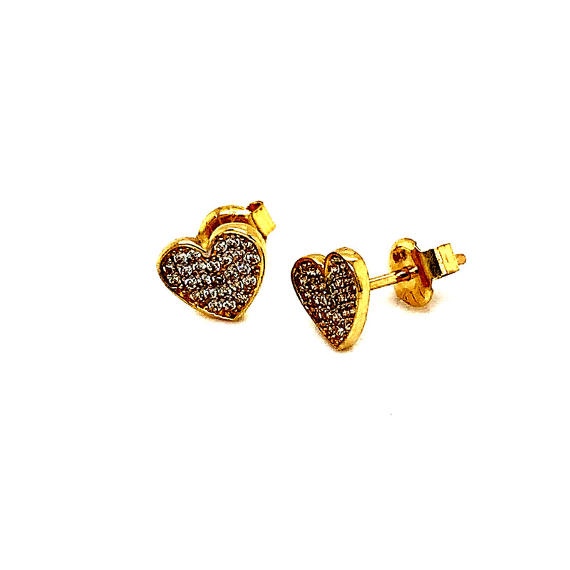 Aretes (corazón) con circones en oro amarillo 10kt.