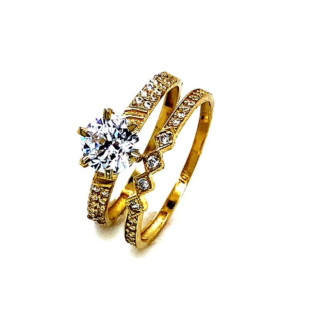 Set de anillos de matrimonio con circones en oro amarillo 10kt